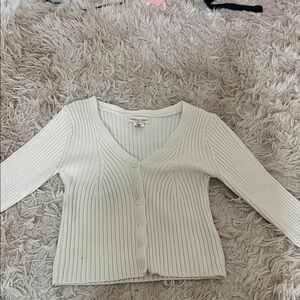 Happily Grey Cream Ribbed V-Neck Button-Front Cardigan